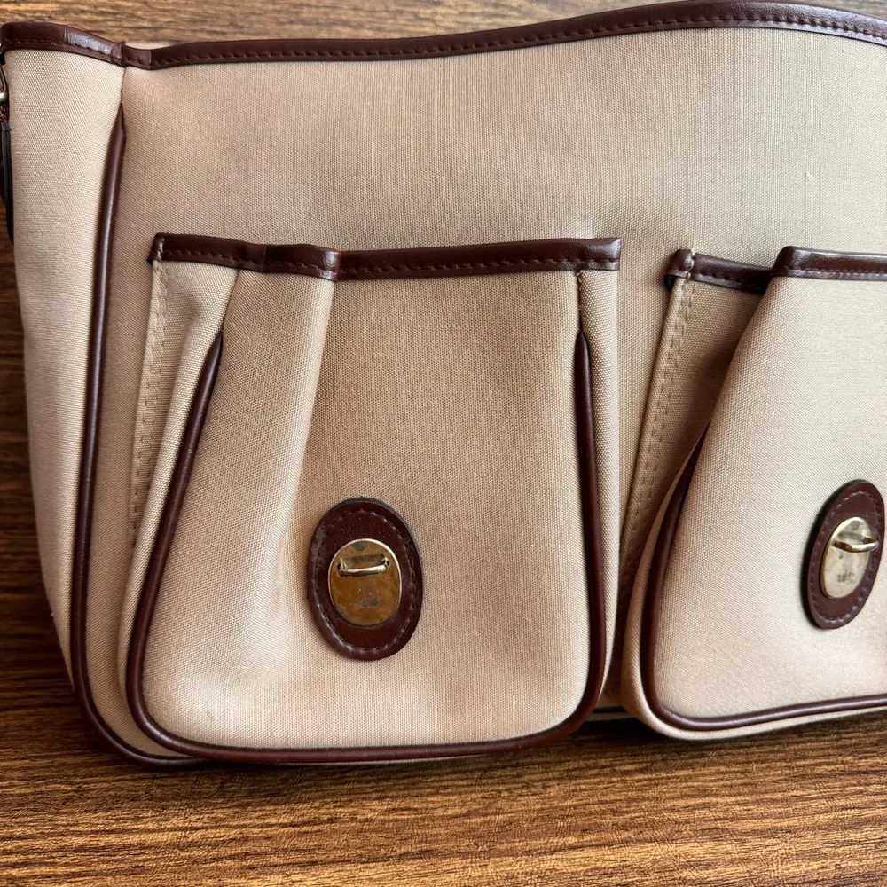 Vintage John Weitz Tan Canvas Messenger Bag Satchel Work Office Academia Preppy‎